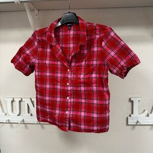 Gap Red and Pink Plaid Button-Up pajama shirt
